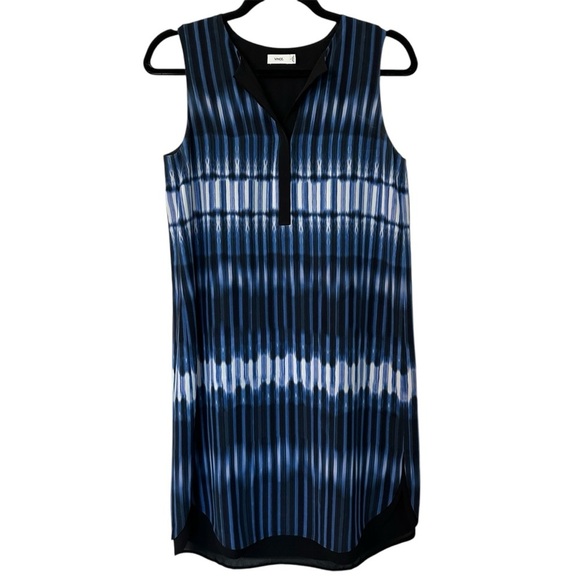 Vince. Women’s Sleeveless V-Neck Blue, White & Black 100% Silk Dress Sz S GUC - Picture 1 of 9